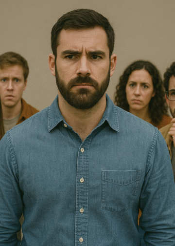 Why do people stare? A man being stared at awkwardly by others, showing how to handle unwanted attention with masculine confidence.