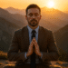 Masculine man meditating at sunrise in the mountains, Enlightenment for Men